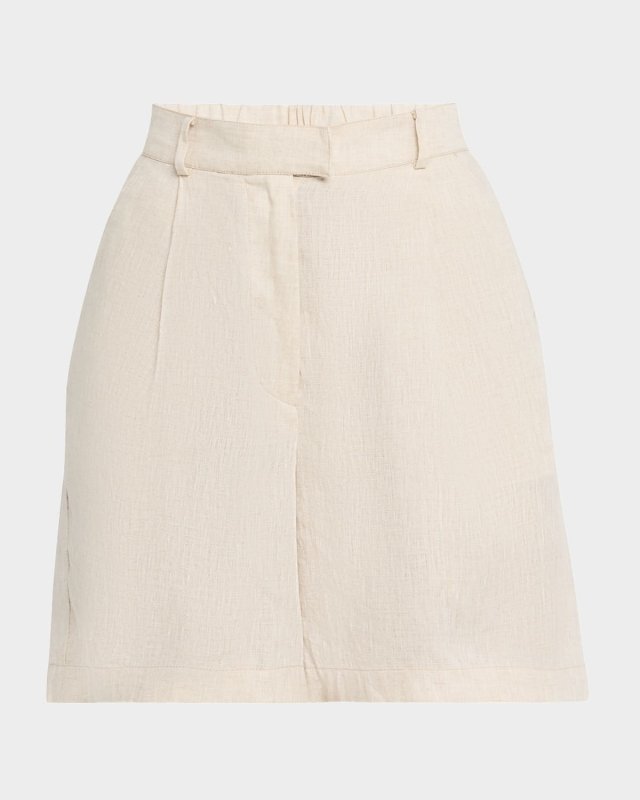 Pleated Linen Baggy Shorts